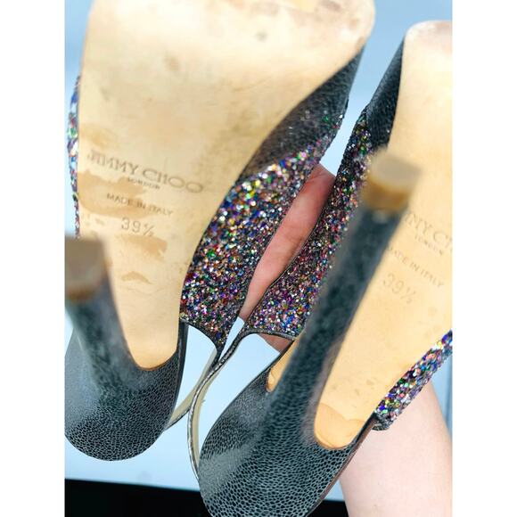 Jimmy Choo CLUE Multicolor Glitter Slingback Platform Open Sandals in sz 39.5 - Picture 4 of 14